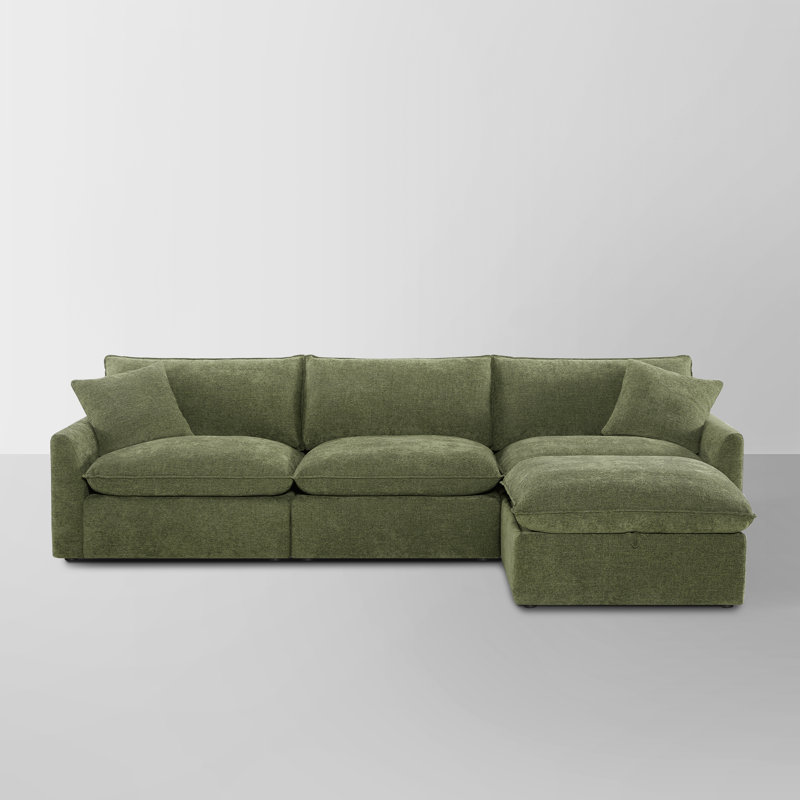 Canapé modulaire rembourré 130,7 po Salha, Velours vert mousse