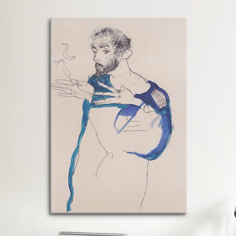 "Gustav Klimt" Im Blauen Malerkittel "par Egon Shiele, reproduction d'art sur toile, H 60 po x l 40po x P 1,5 po