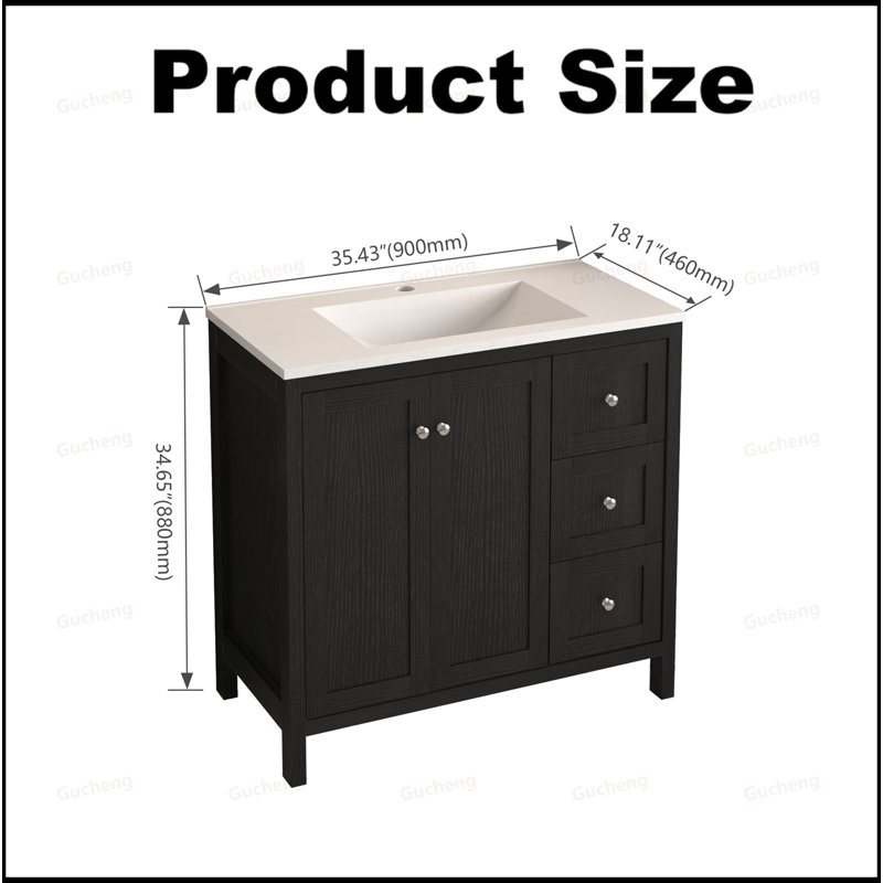 Meuble-lavabo 35,5 po avec lavabo et 3 tiroirs