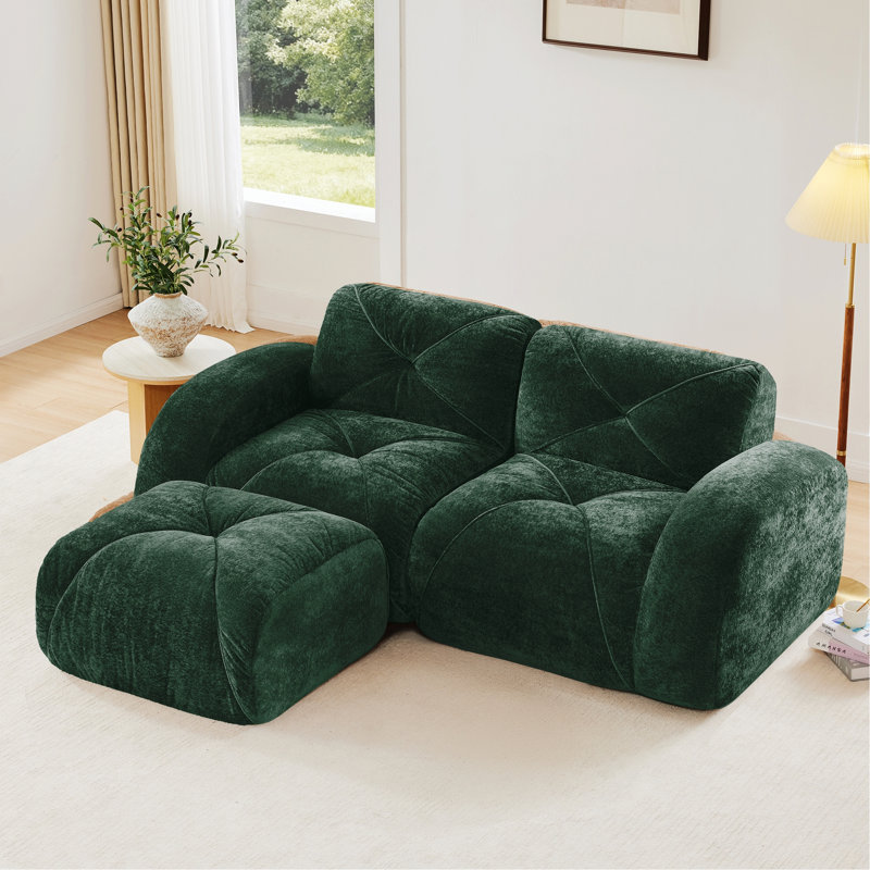 Canapé avec design capitonné et repose-pieds mobile, Vert