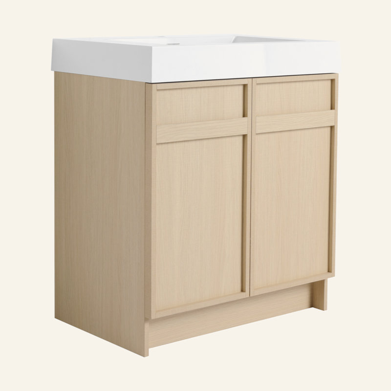 Meuble-lavabo autoportant de 30 po avec lavabo en résine blanche et 2 portes d'armoire à fermeture en douceur