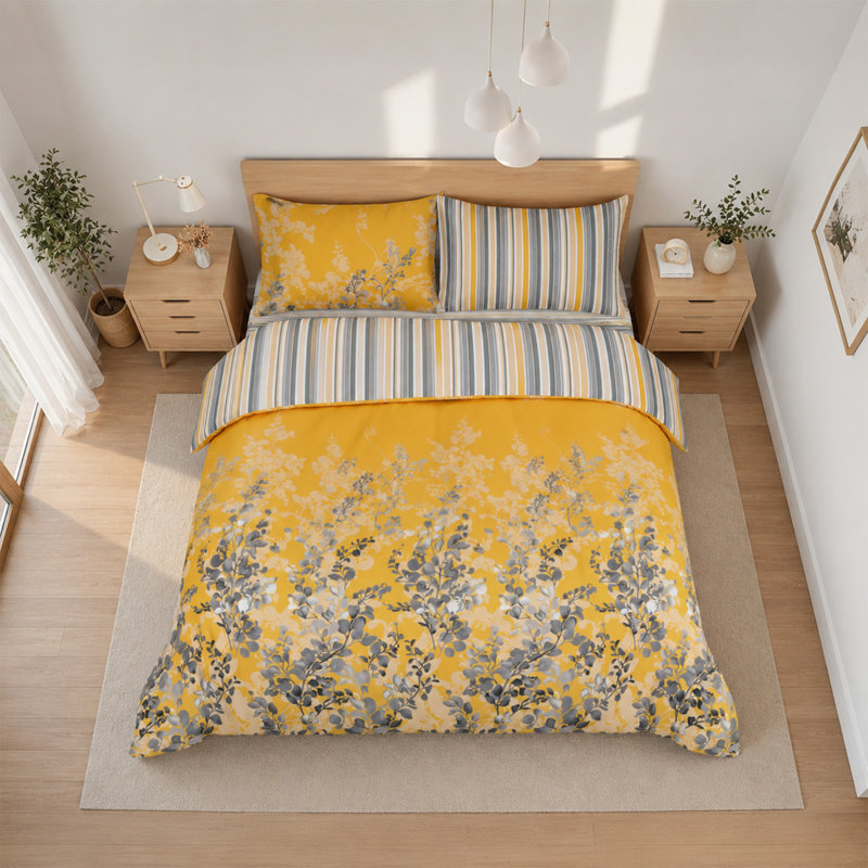 Aspire Homeware Ochre Floral Duvet Cover Set, Super King (260cm Width X 220cm Length)