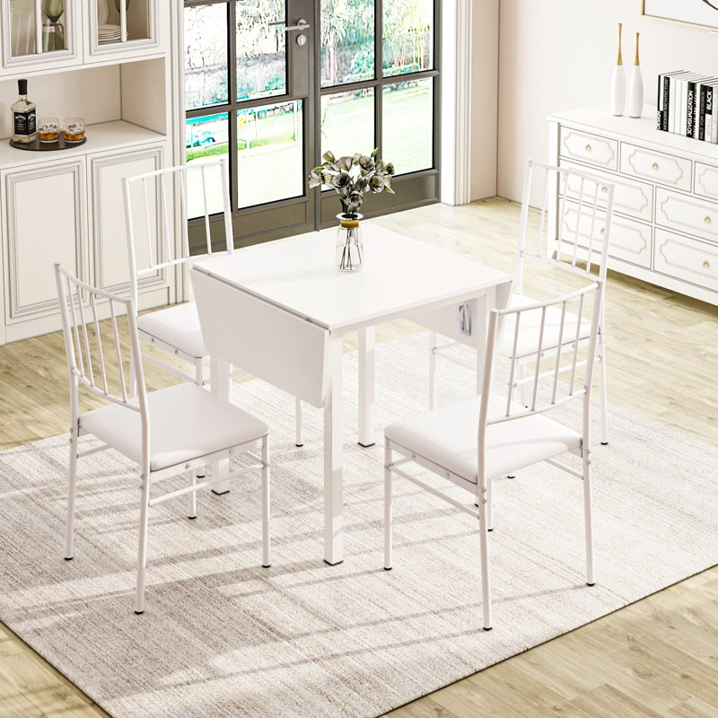 Kenyia Extendable Metal Base Dining Table, White
