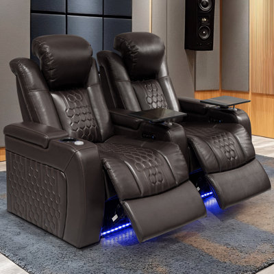 Fauteuil de cinéma maison en cuir véritable 2 pièces, brun