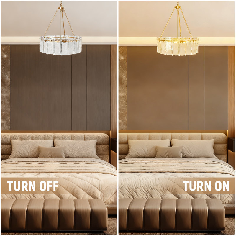 Lustre tambour 6 lumières à abat-jour moderne avec verre texturé, Clair
