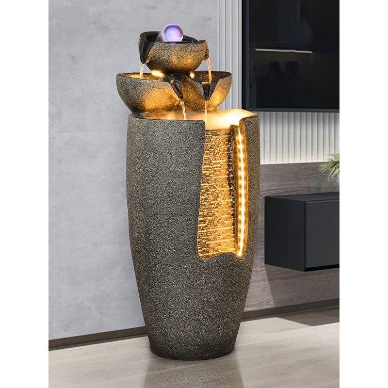 Fontaine en forme de fibre de verre moderne en forme de poudre de pierre irrégulière, H 42,52 po x l 15,75 po x P 15,75 po