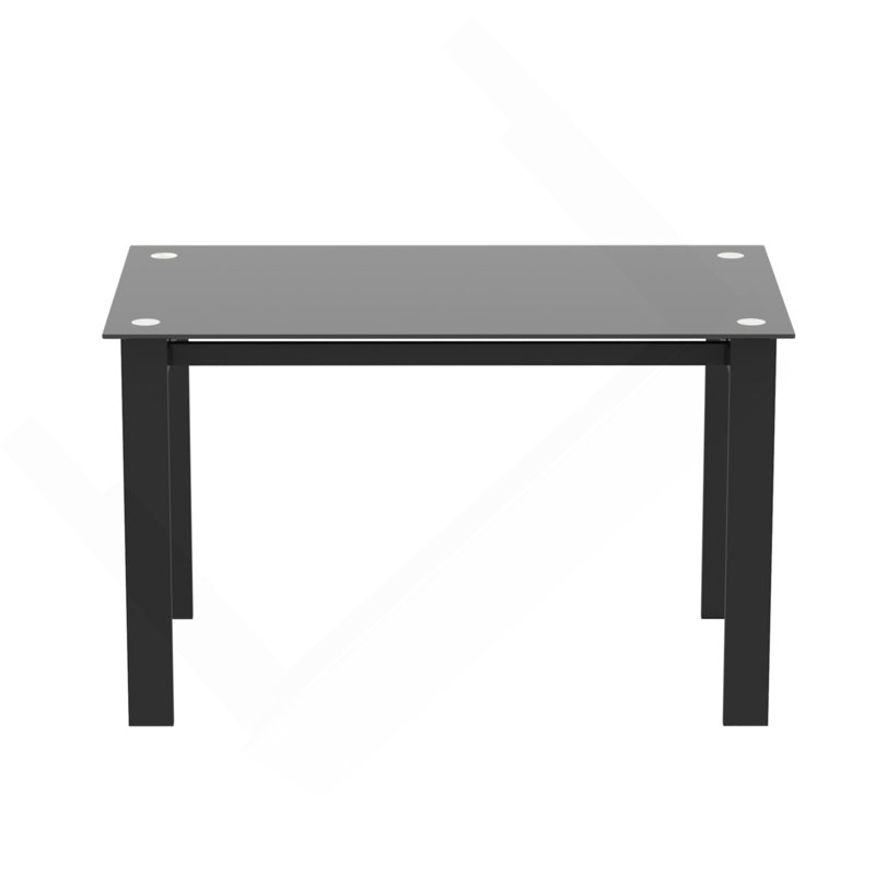 Table de salle à manger moderne en verre trempé noir, pieds de table simples en métal, table de salon