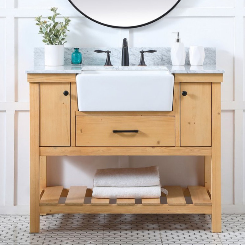 Pelaghia 42'' Single Bathroom Vanity with Marble Top, Natural Wood