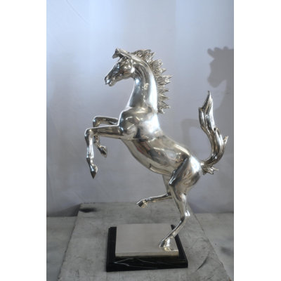 Ferrari Prancing Horse Bronze Silver Finish Sculpture 20"x9"x29"H