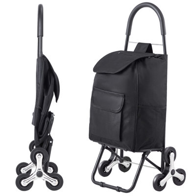 Chariot monte-escalier pliable 36L, avec 6 roues et sac en tissu Oxford, idéal pour l'épicerie et le linge. Couleur : noir.