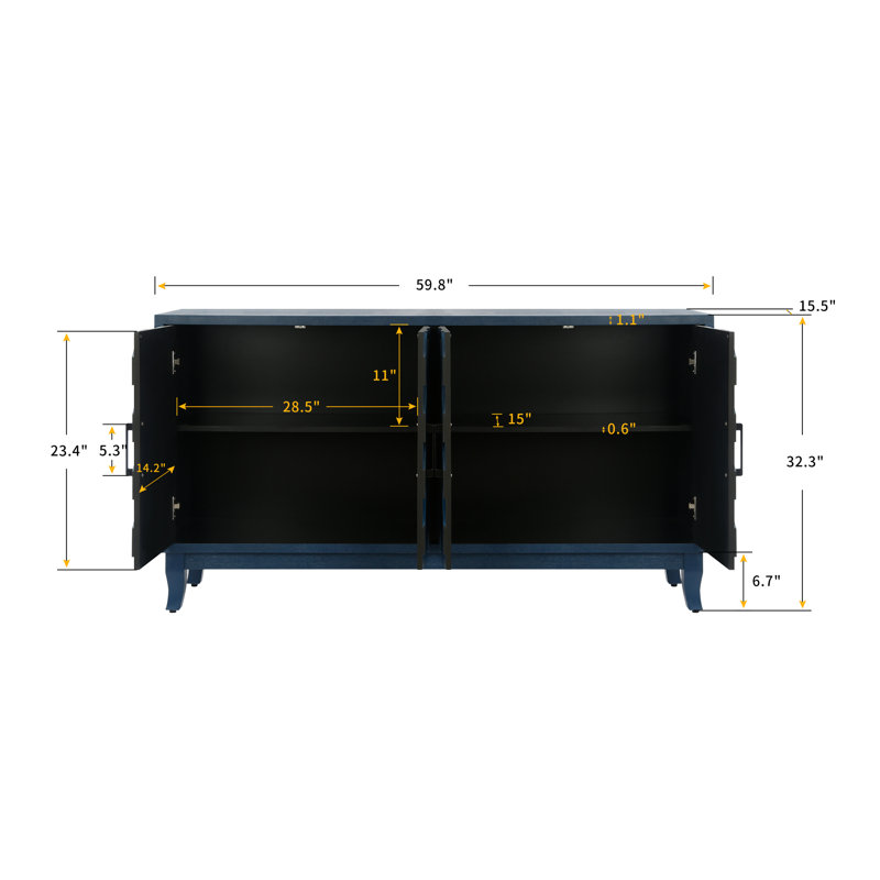Buffet 4 portes en bois avec espace de rangement spacieux et console esthétique