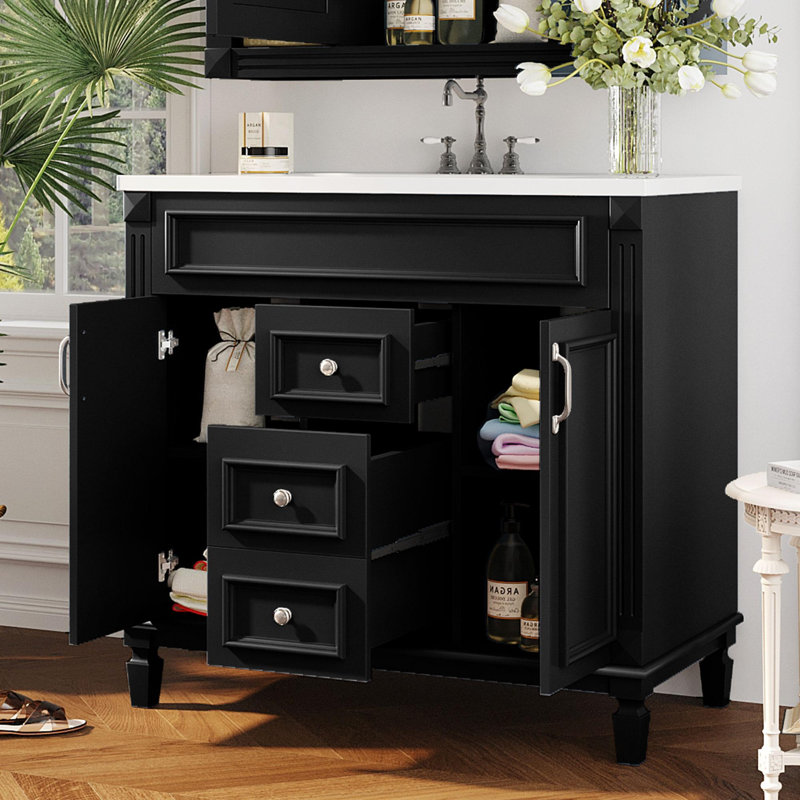 Meuble-lavabo 36 po avec lavabo supérieur, Noir / argenté