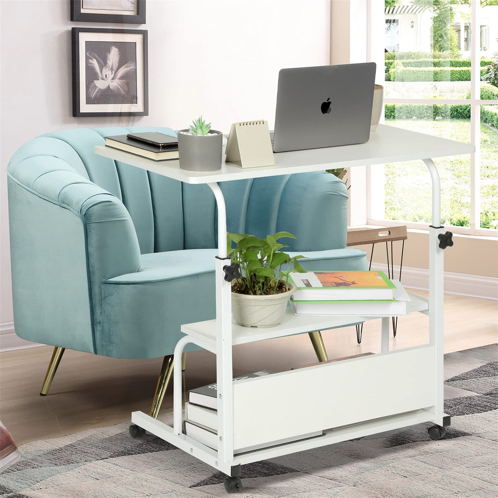 Corner Desk for Small Space Rolling Desk Mobile Computer Desk Home Office  Study Desk Portable Desk for Bedrooms Work Desk Adjustable Writing Desk  with