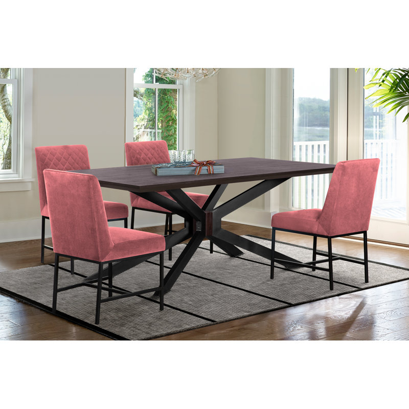 4 - Person Solid Wood Top Pedestal Dining Set, Pink/Black