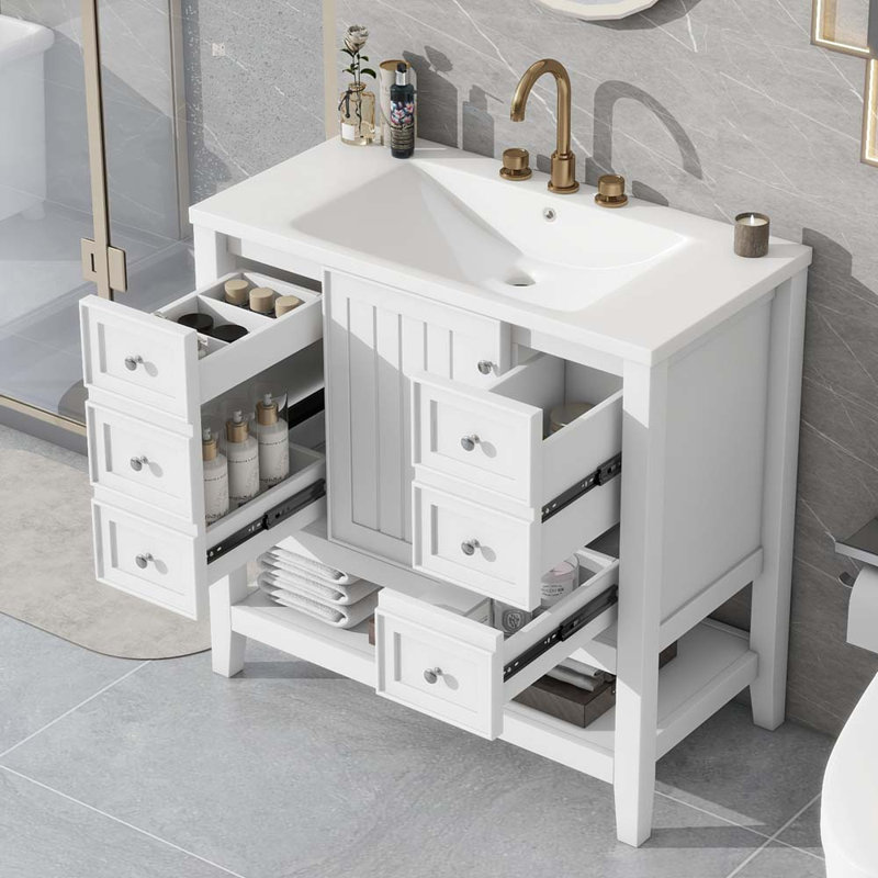 Shelise 36'' Single Bathroom Vanity with Ceramic Top, White