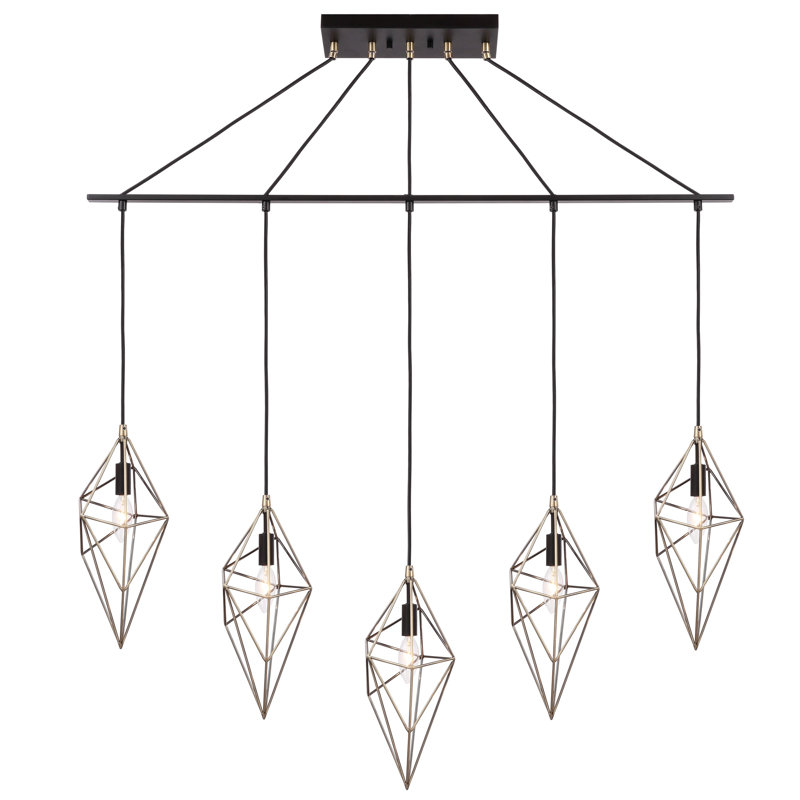 Luminaire suspendu géométrique 5 lumières grappe Luverne, Laiton antique / Bronze