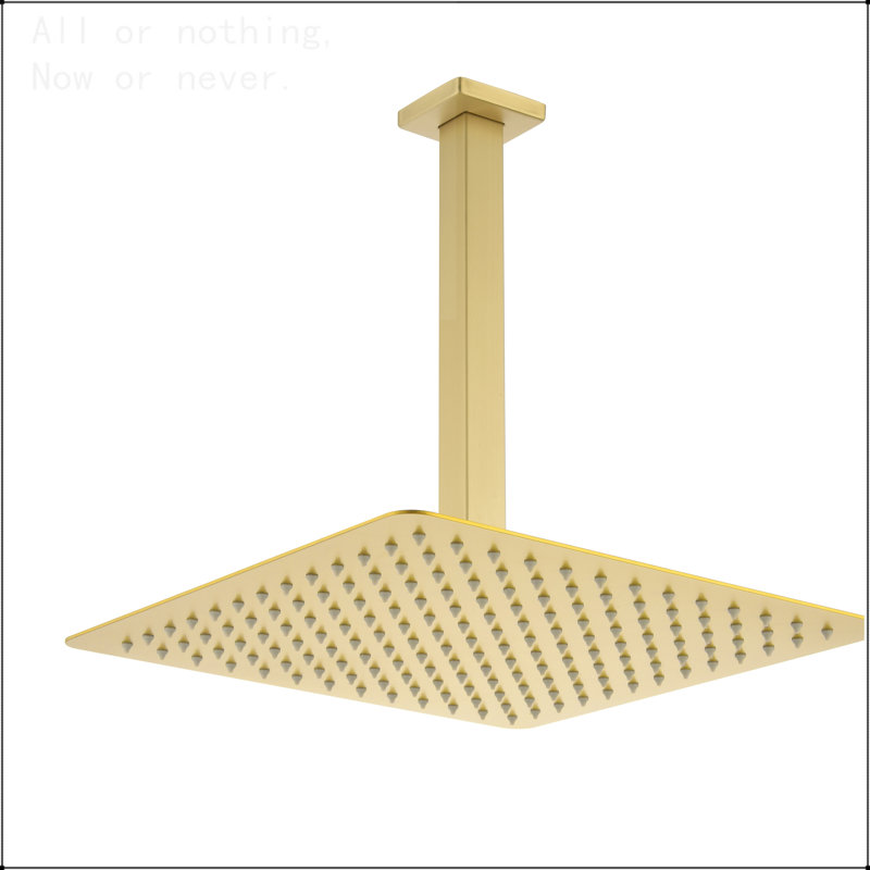Rain Shower Head High Pressure Rainfall Showerhead Water Saving, Brushed Gold
