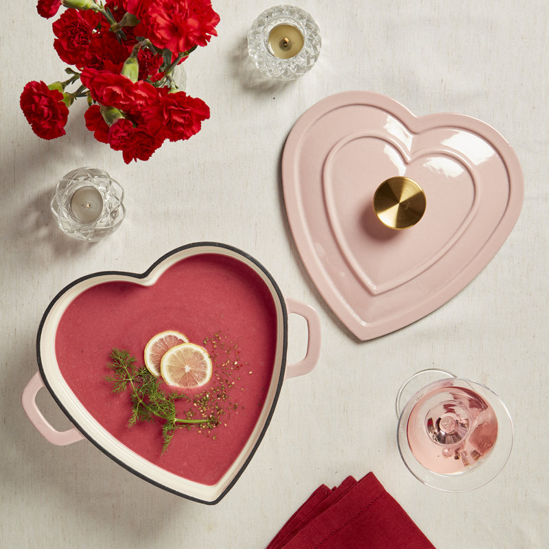 Four en forme de cœur en fonte émaillée 3 pintes Smith & Clark, rose, Rose, 3 pintes