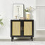 Armoire à panneaux latéraux avec porte en rotin naturel, armoire de rangement en rotin avec tablettes réglables