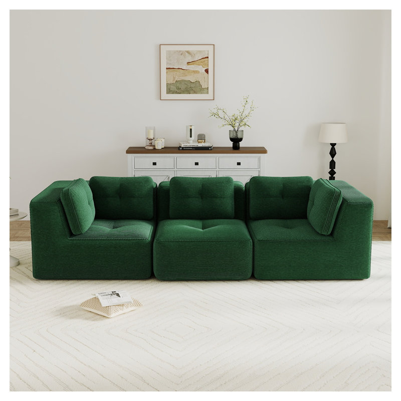 Canapé modulaire en velours surdimensionné à 3 places Corduroy, Velours côtelé vert, H 27,1 po x l 116,9 po x P 40,9 po