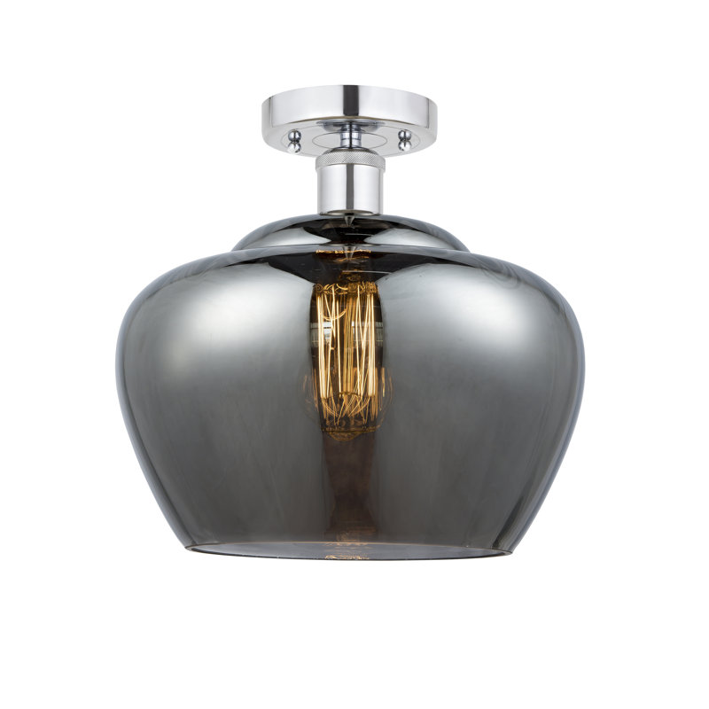 Noille Glass Semi Flush Mount, Plated Smoke, Polished Chrome