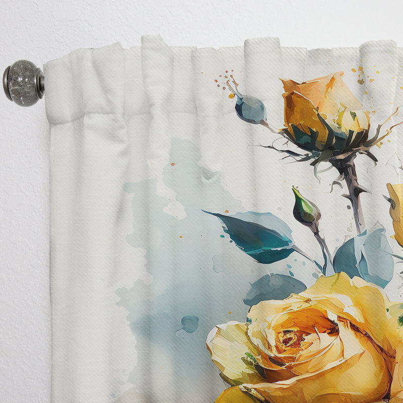 Mireya - Yellow Roses I - Rose Curtain - Velvet Room Darkening - 1 panel, 52" W x 108" L