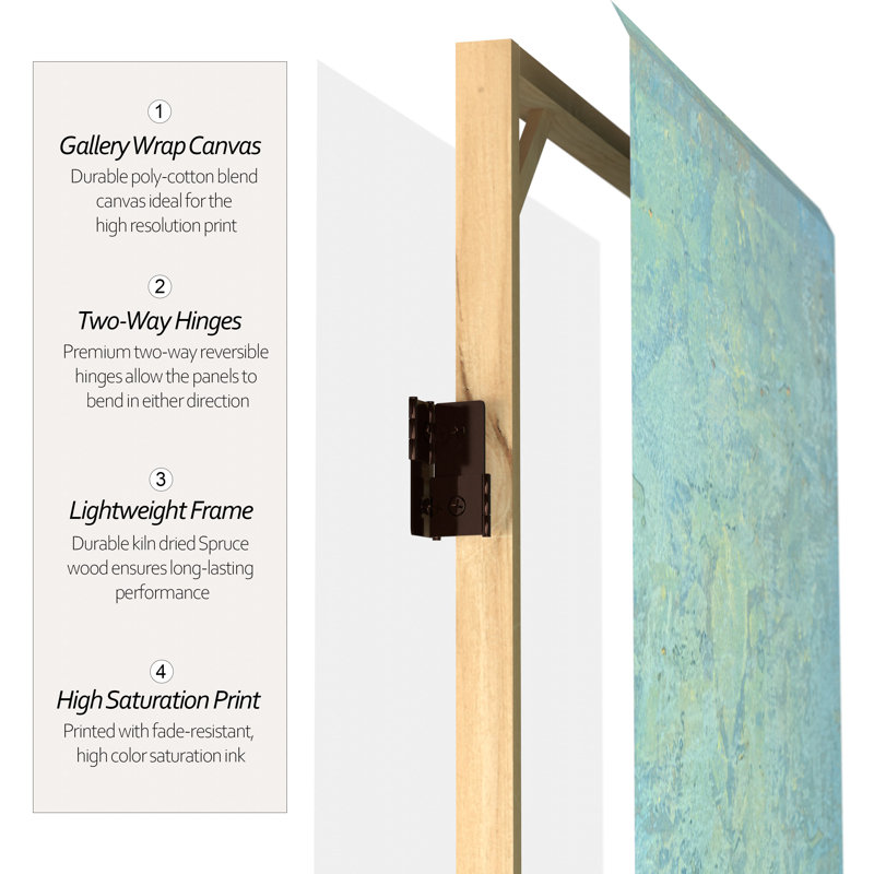 Wiens Turquoise Art Canvas Folding Screen, 6 ft