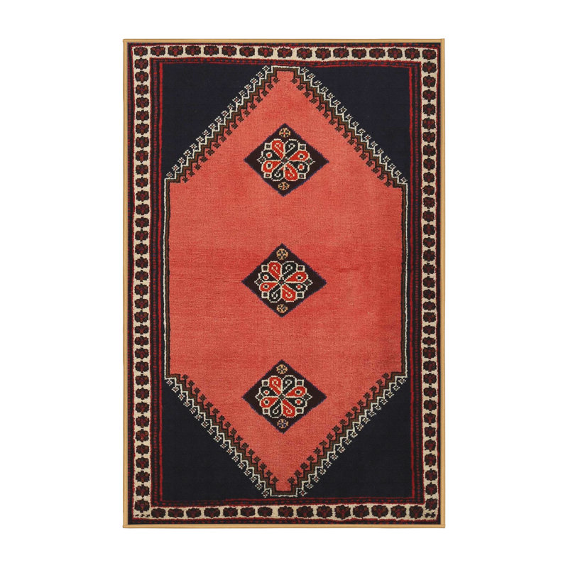 Tapis traditionnel rouge / noir Meri, Rectangle 2 pi x 5 pi