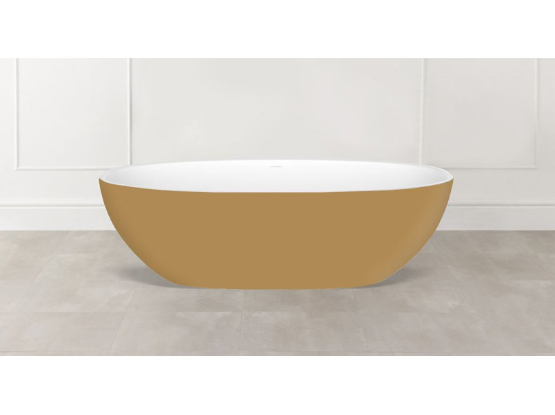 Barcelona 71" x 34" Freestanding Soaking Bathtub in Volcanic Limestone with Overflow Hole, Brown Beige