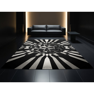 Tapis à motif géométrique moderne et contemporain lavable à la machine à motifs géométriques gris et noir