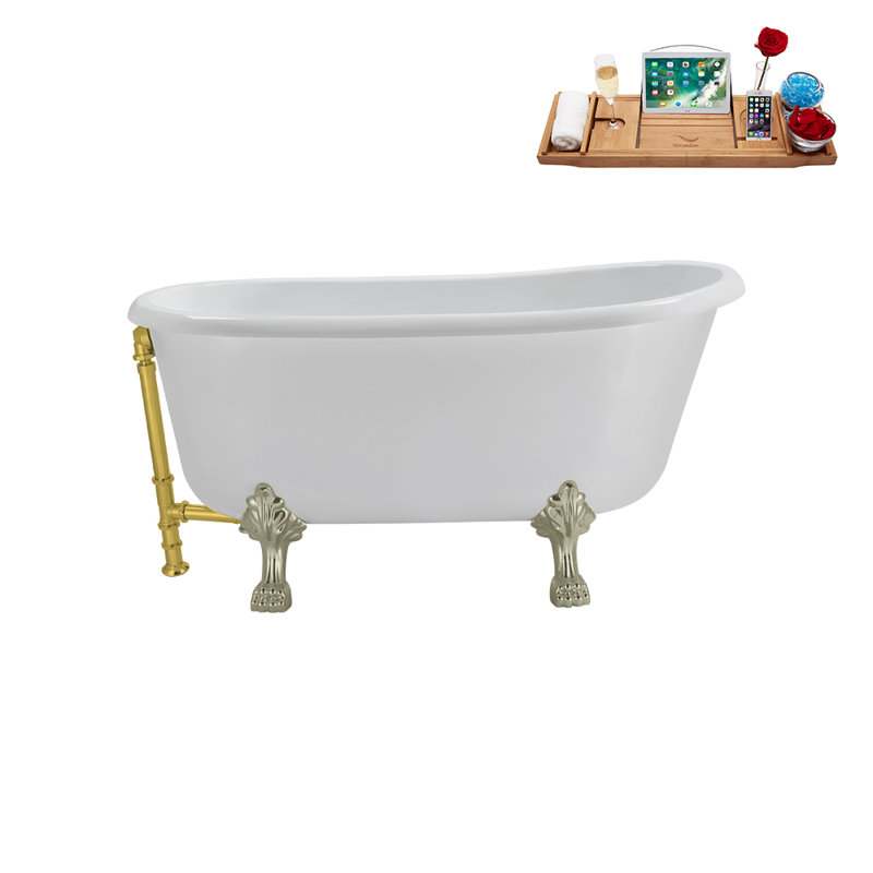 57.5'' x 29.5'' Freestanding Soaking Acrylic Bathtub, Polished Gold, Brushed Nickel