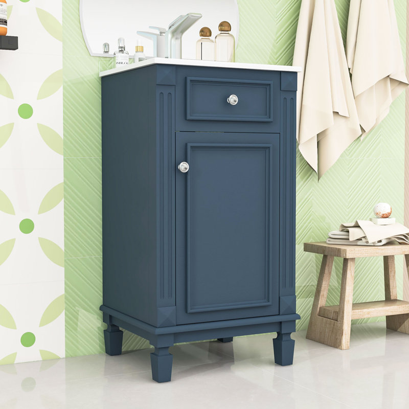 Meuble-lavabo avec lavabo et tablette réglable, Bleu