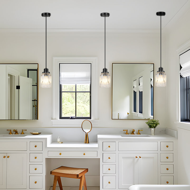 1-Light Glass Modern Pendant Light(Set Of 2), Matte Black