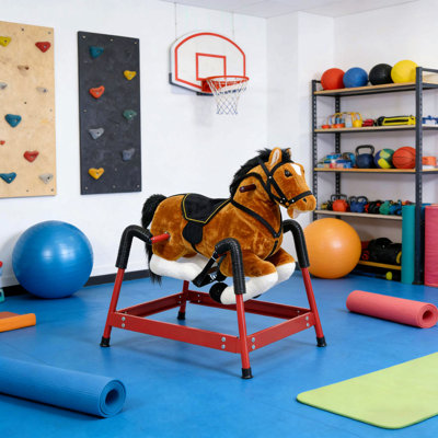 Cheval à bascule souple pour enfants avec hennissements interactifs et corps rembourré confortable pour un jeu amusant et équilibré