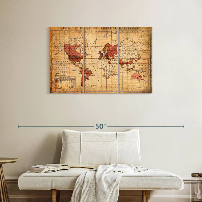 Ancienne carte du monde allemand, H 24 po x l 38 po