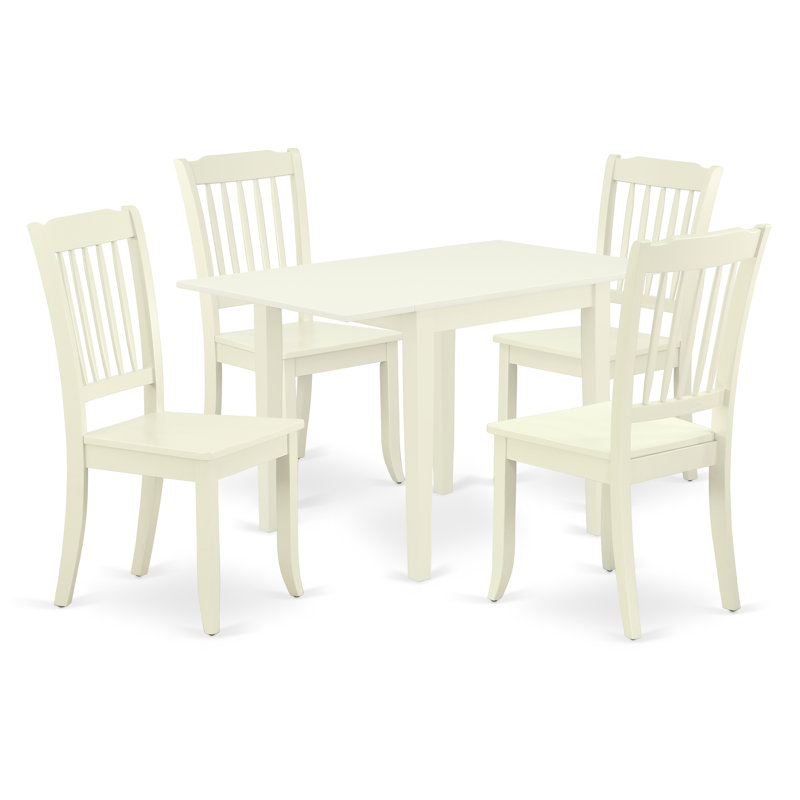 L'ensemble de table de cuisine 5 pièces pour 4 personnes comprend une table de salle à manger rectangulaire avec Dropleaf et 4 chaises de salle à manger, 30 x 48 pouces, lin blanc