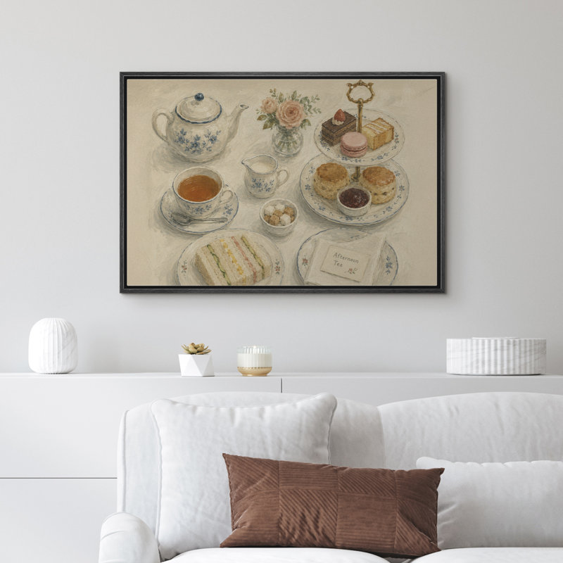 Élégant ensemble de porcelaine thé avec gâteaux et sandwiches, H 16 po x l 24 po x P 1,5 po, Noir