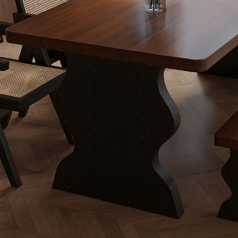 Brown+Black Rectangular Solid Wood Dining Table, 29.53"H×78.74"L×31.50"W