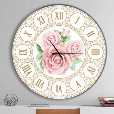 Horloge murale moderne dessiné à la main roses élégantes rétro - moderne