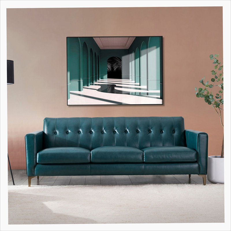 Canapé en cuir capitonné Mid-Century, Turquoise