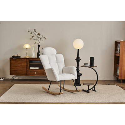 Chaise berçante de bureau moderne avec siège rembourré en tissu couleur fauteuil de chambre de bébé, base en métal avec accoudoirs Mid Century pour le salon,