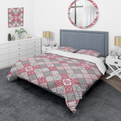 Pink Box Patchwork Polyester Geometric Shapes Duvet Cover Set