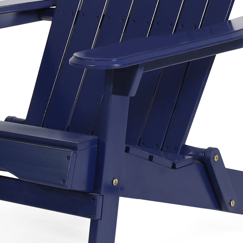 Leesa Solid Wood Folding Adirondack Chair with Table, Navy Blue