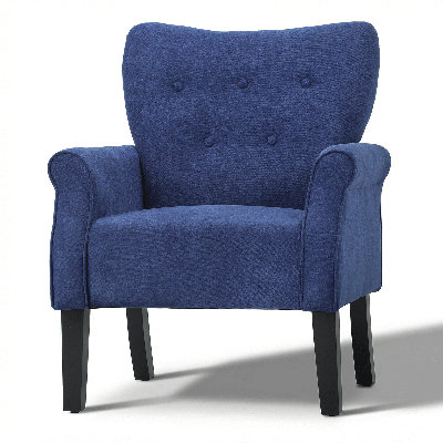 Upholstered Armchair, Button Tufted Accent Chair Single Sofa with Wood Legs for Living Room Bedroom