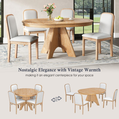 Table de salle à manger rétro 4 à 6 places avec chaises rembourrées, 42 58 pouces extensible, bois naturel délavé, design rétro pour la cuisine 6, plateau de table extensible, délavé