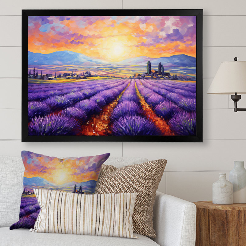 Vangogh Lavender Fields I, encadré sur toile par Vincent Van Gogh, peinture, H 34 po x l 44 po x P 1,5 po, Cadre simple noir