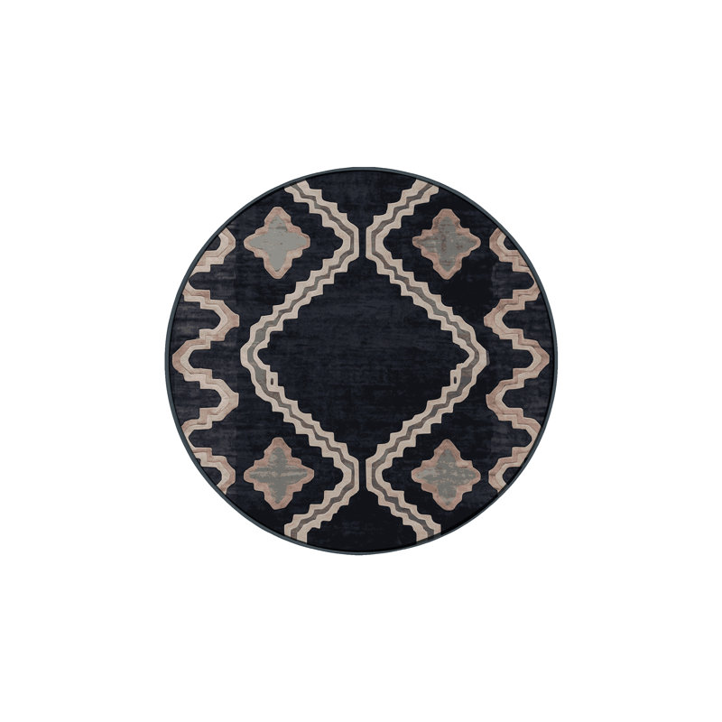 Machine Washable Gray Area Rug, Round 3'