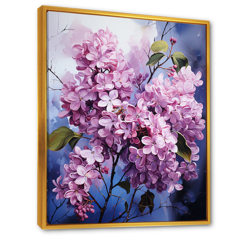 Lilas beauté dévoilé sur toile, Cadre flottant doré, H 20 po x l 12 po x P 1 po