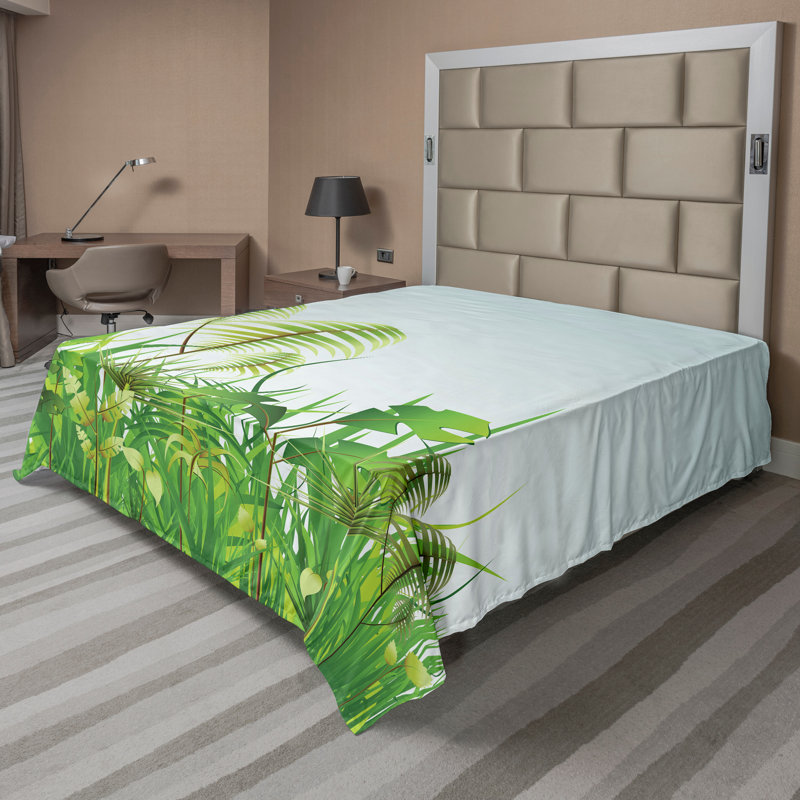 Ambesonne Nature, dessus, drap plat, plante, jardin, reine, vert, bleu