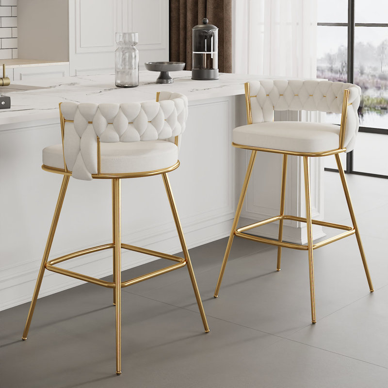 George Bar Stools Set Of 2 Counter Height Velvet Upholstered Modern Barstools With High Backs 4 Metal Legs Chair For Kitchen Island Dining Room Bar